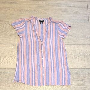 PAIGE Pink Ruffled Short Sleeve V neck Blouse Size XS